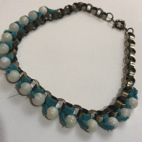 J CREW Circle Link Fabric Metal Bead Necklace - Picture 6 of 7